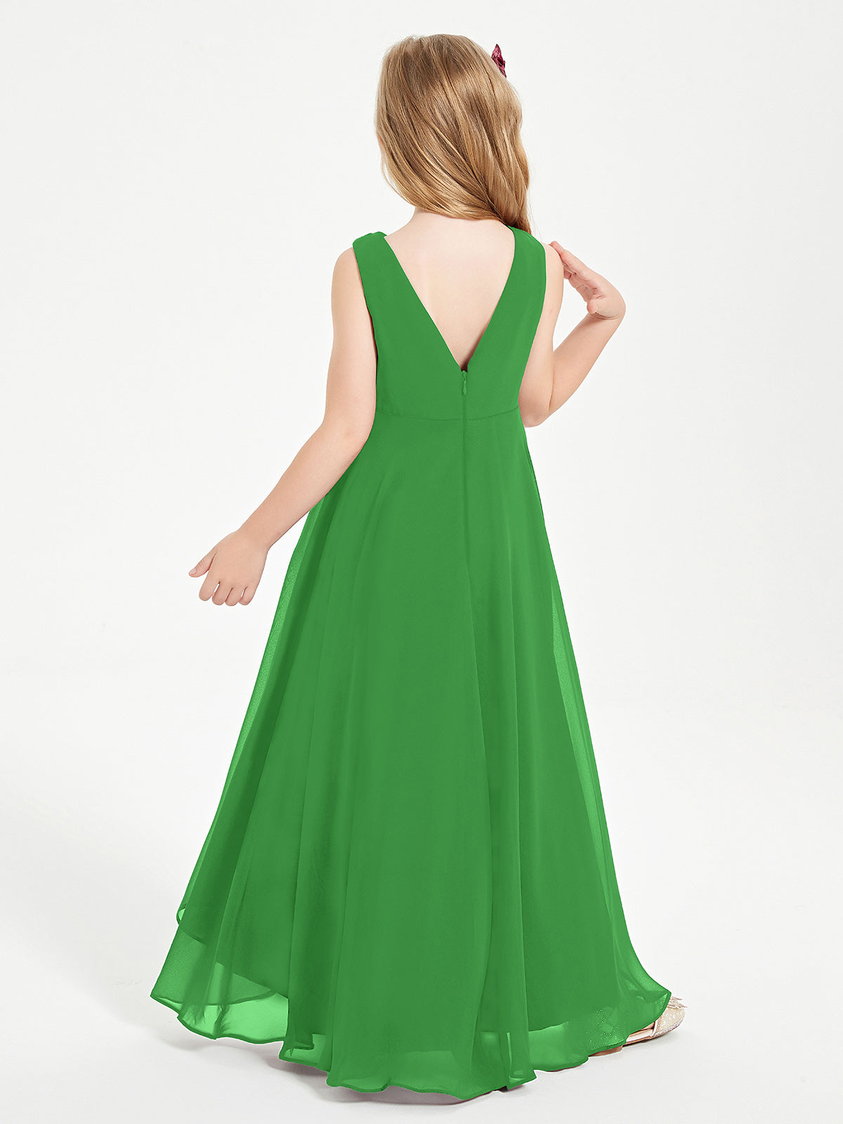 Modern Asymmetrical Cowl Neck Junior Bridesmaid Dresses Green